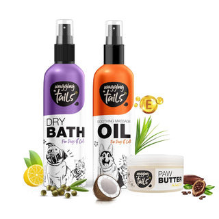Weekly Routine Care - Massage Oil, Dry Bath shampoo & Paw Butter Combo Kit
