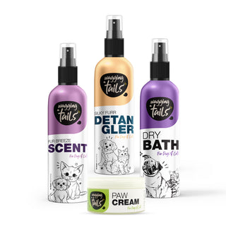 4 in 1 Grooming Combo Dry Bath, Detangler, Fur Breeze Perfume & Paw Cream